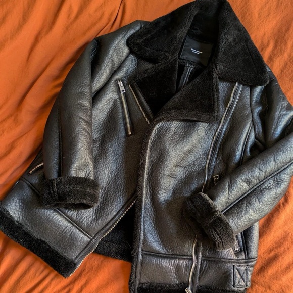 Vmemmy Vero Moda Black Vegan Leather Sherpa Sherling Jacket - Picture 7 of 9